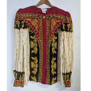 Vtg Silk Baroque Chain Ribbon Blouse Maximalist Statement Talbots Womens 4